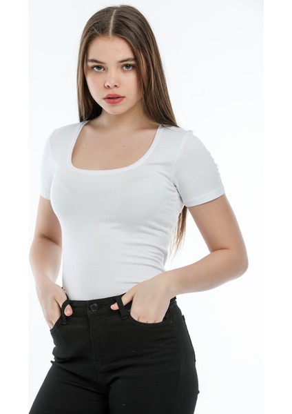 U Yaka Kısa Kol Body