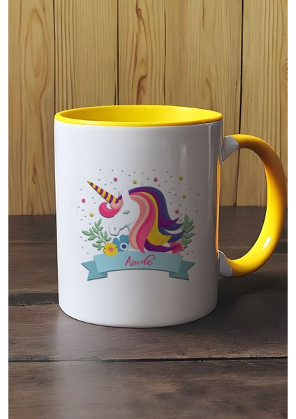 Kişiye Özel Unicorn Kupa Bardak Sarı Kız Çocuğa Hediye modelleri