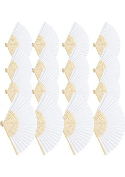 30 adet Bambu -Beyaz Yelpaze