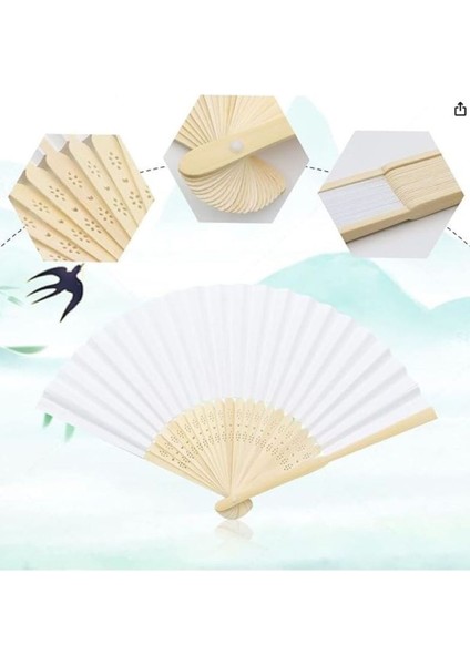 10 Adet Bambu -beyaz Yelpaze Karton fırsatları