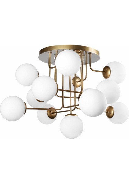 Hazeran 13.lü Eskitme Beyaz Glop Camlı Avize