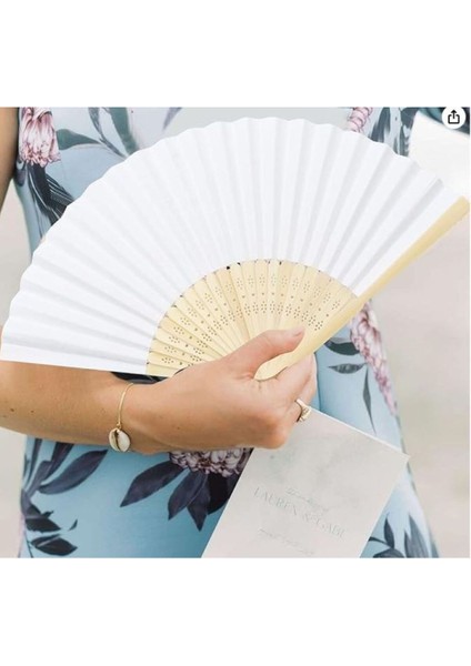 50 adet Bambu -Beyaz Kağıt Yelpaze indirimleri