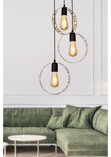 Desenli Çember 3.lü Eskitme Avize