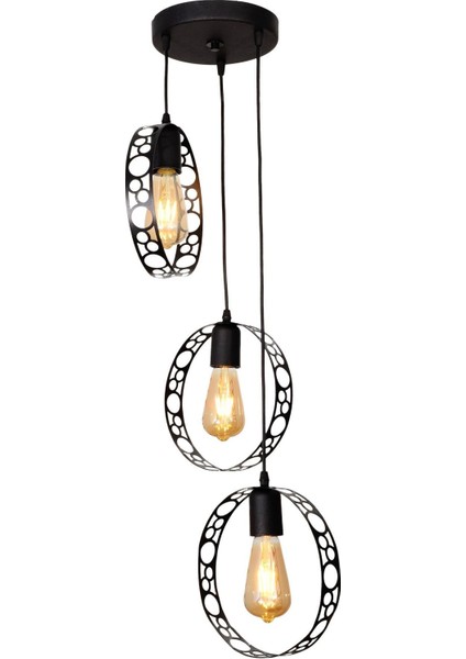 Desenli Çember 3.lü Eskitme Avize modelleri