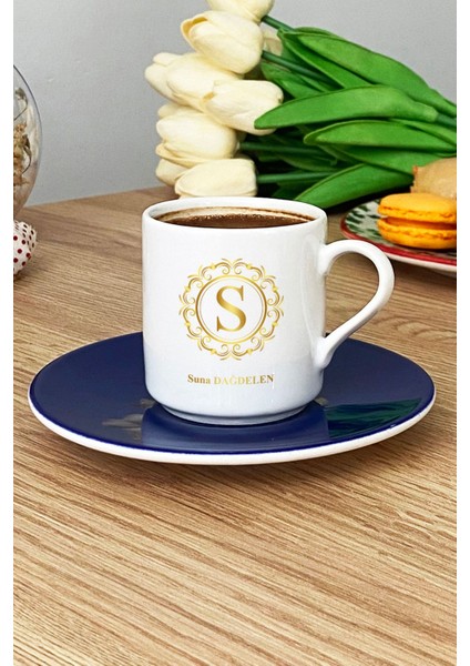 Kişiye Özel Gold Baş Harf ve Isim Soyisim Türk Kahvesi Fincanı Lacivert Arkadaşa Doğum Günü Hediyesi modelleri