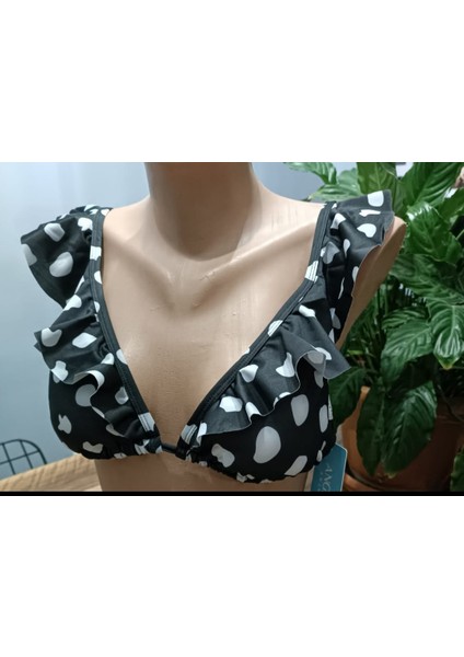 Siyah Beyaz Puantiyeli Bikini Üst