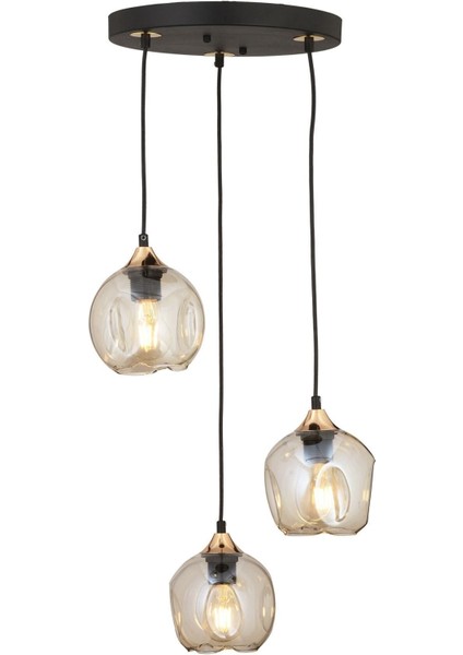 Karya 3lü Yuvarlak Siyah Gold Modern Sarkıt Genç Odası Yatak Odası Retro Salon Avize