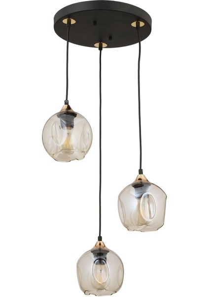 Karya 3lü Yuvarlak Siyah Gold Modern Sarkıt Genç Odası Yatak Odası Retro Salon Avize