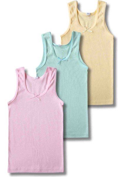 %100 Pamuklu Kız Çocuk Kalın Askı Atlet Fanila Iç Çamaşırı 3lü Set