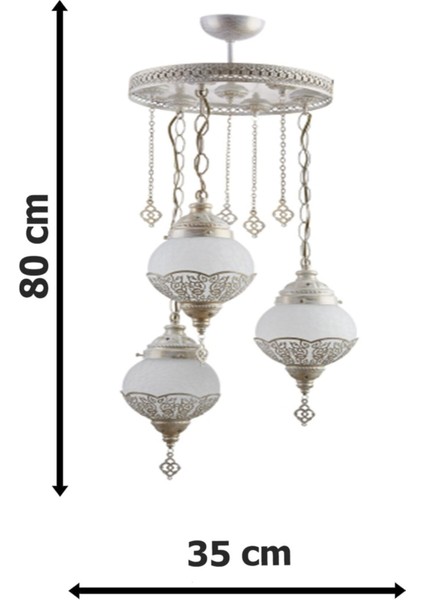 Dilan Osmanlı Otantik Krem Renk Beyaz Camlı Sarkıt Salon - Mutfak - Yatak Odası 3 Lü Avize fiyatları