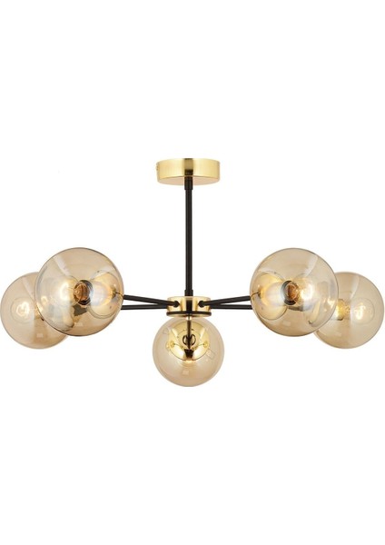 Nide 5li Siyah Gold Bal Camlı Modern Genç Odası Yatak Odası Retro Salon Avize