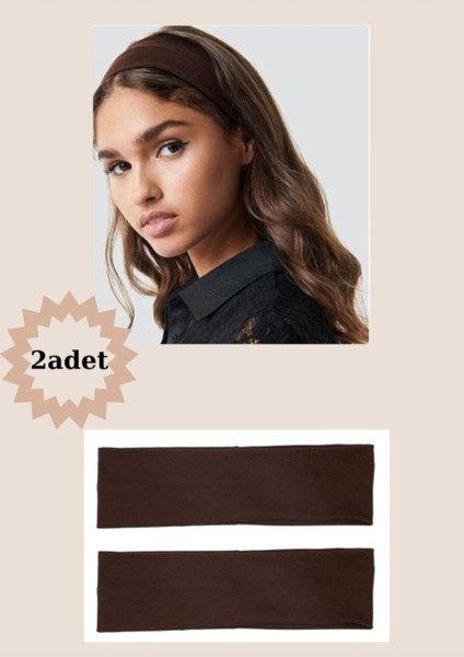Kahverengi 2 adet spor bandı, saç bandı, kaymaz saç bandı, sportif, nem emici,yoga, bisiklet, fitness
