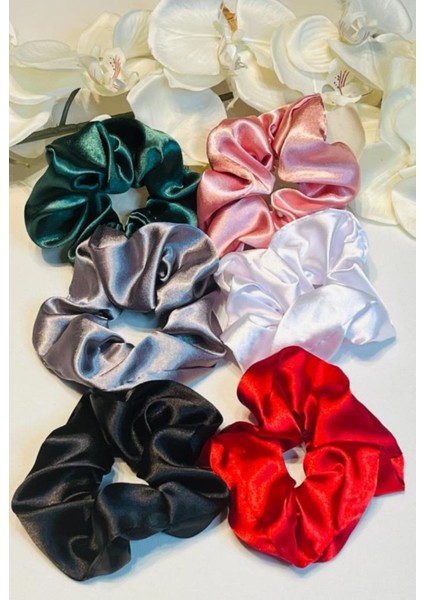 6 adet Saten Scrunchie Lastik Toka