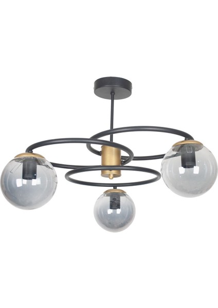 Döngü Özel Tasarım Salon - Mutfak - Yatak Odası Siyah Renk Füme Camlı 3 Lü Avize