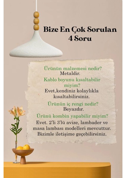 Dokulu Açık Krem Champion Ahşap Boncuklu Tekli Avize Sarkıt Salon Mutfak Butik Lamba