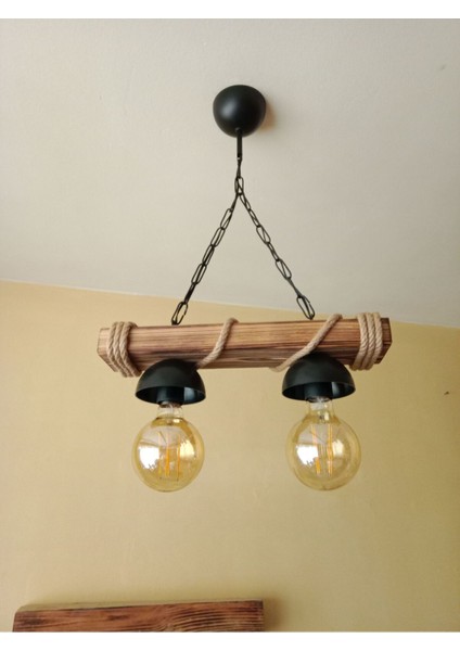 Vintage, Otantik 2li Ahşap, Rustik Avize E27 Duylu modelleri