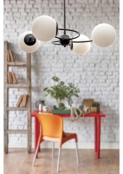 Dönence 4.lü Siyah-Beyaz Camlı Avize