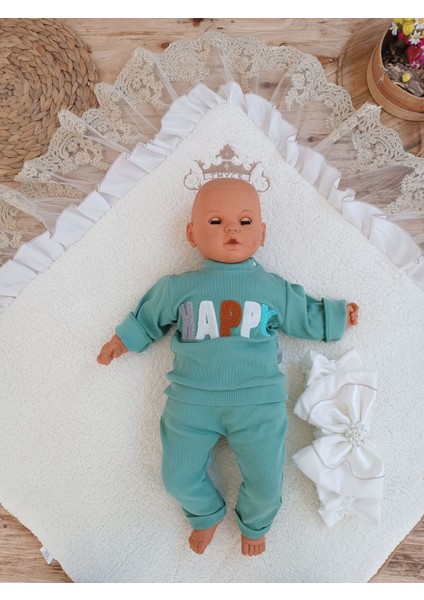 Yenidoğan Wool Yün Kumaş Taç Nakışlı Güpür Duvaklı Fiyonk Prizma Taş Unisex Kundak Bebek Battaniyesi