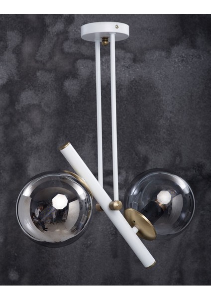 Libra Beyaz Eskitme Füme Camlı Avize