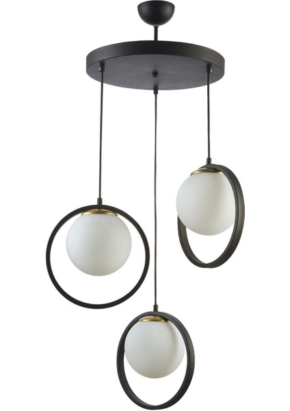 Nina Modern Salon - Mutfak - Yatak Odası Metal Halkalı Kapalı Camlı Üçlü Avize