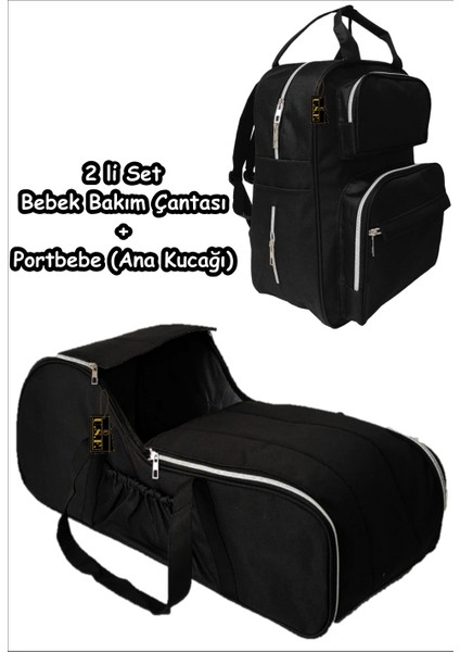 Portbebe Ana Kucağı Puset Bebek Taşıma + Anne Bebek Bakım Çantası 2 Li Set