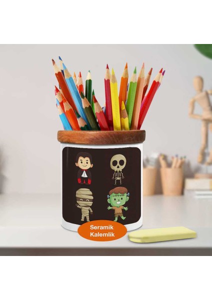 Haloween Minik Sevimli Çocuklar Ahşap Seramik Kalemlik-214712171 fiyatları