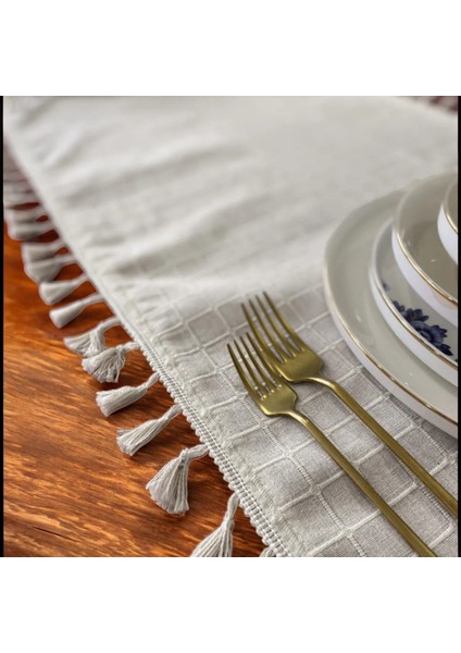 Natural, %100 Organik Pamuklu, Kenar Püsküllü, Naturel Keten Runner modelleri