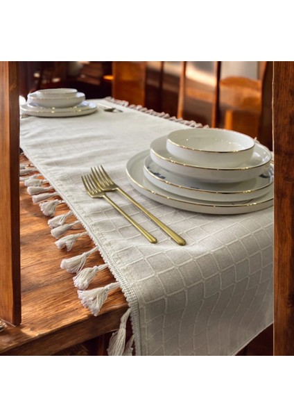 Natural, %100 Organik Pamuklu, Kenar Püsküllü, Naturel Keten Runner fırsatları