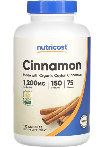 Organic Cinnamon (Ceylon Cinnamon) 1,200MG Serving, 150 Capsul