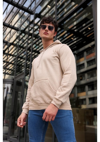 Unisex Oversize Düz Kapüşonlu Sweatshirt