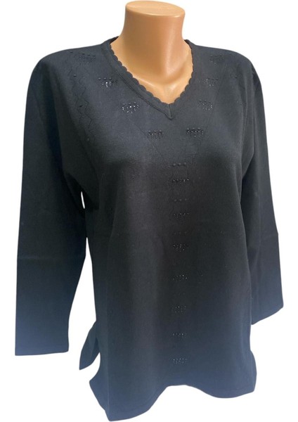 V Yaka Taş Işlemeli Kışlık Anne Kazak fiyatları