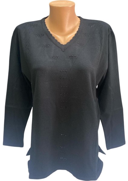 V Yaka Taş Işlemeli Kışlık Anne Kazak modelleri