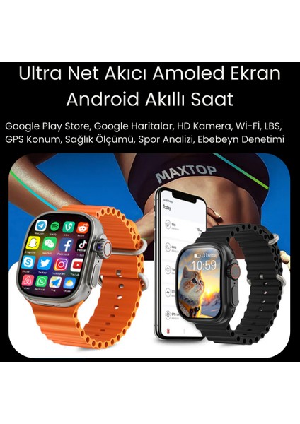 Watch Ultra 2 64GB Hafızalı Kameralı 4g, 5g Sim Kartlı Akıllı Saat Gps, Wifi, Yotube, Google Play, Çocuk Huawei Iphone Uyumlu 8, 9, 10