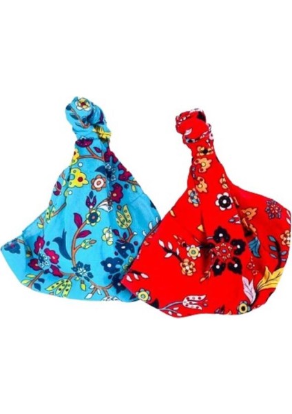 2 adet Çini Desenli Paraşüt Lastikli Bandana, Lastikli Saç Bandı, Bandana