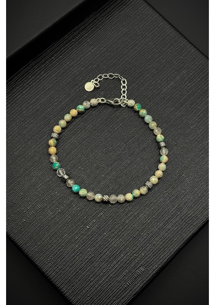 925 Ayar Gümüş ve Kuvars Doğal Taşlı Çok Renkli Erkek Bileklik FRJ12334-3334-CK