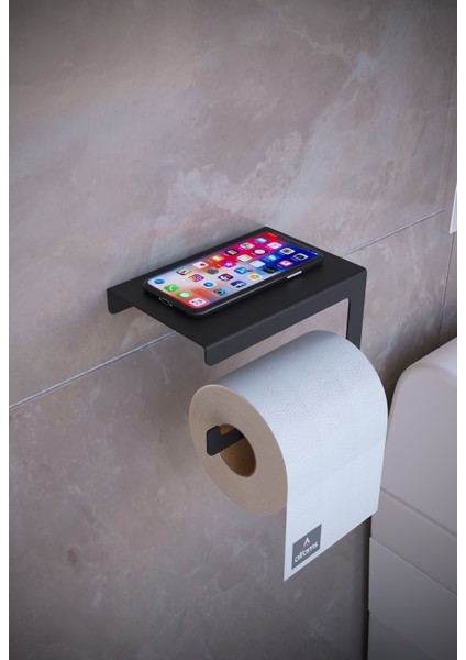 Metal Modern Telefon, Aksesuar Raflı Tuvalet Wc Kağıtlık Peçete Askısı Siyah