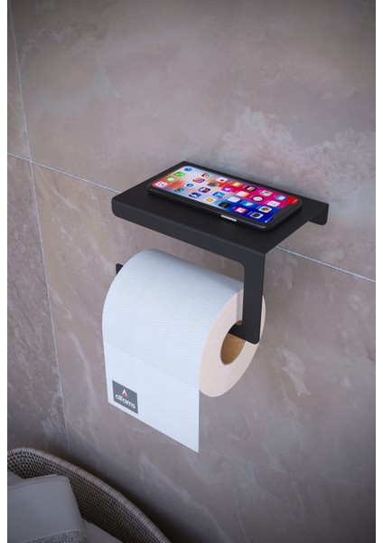 Metal Modern Telefon, Aksesuar Raflı Tuvalet Wc Kağıtlık Peçete Askısı Siyah