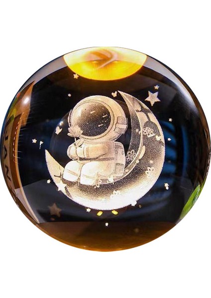 Dekoratif Ay Üstünde Astronot Tasarımlı Plastik Altlıklı Cam Küre
