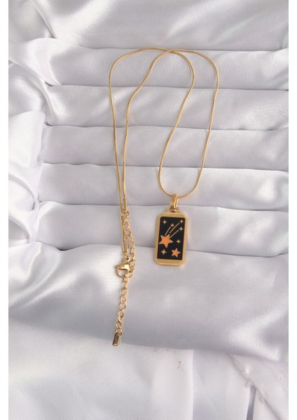 316L Çelik Gold Renk Siyah Mineli Yıldız Figür Tarot Kolye - TJ-BKO9028