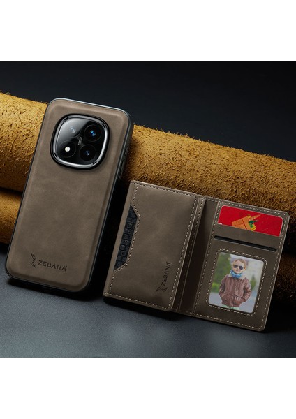 Xiaomi Redmi Note 14 Pro Plus Uyumlu Kılıf Zebana 2in1 Elite Class Cüzdanlı Deri Kılıf Koyu Kahverengi