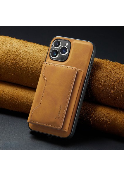 Apple iPhone 16 Pro Uyumlu Kılıf Zebana 2in1 Elite Class Cüzdanlı Deri Kılıf Kahverengi