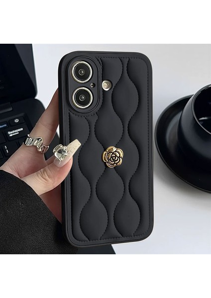 Apple iPhone 16 Plus Uyumlu Kılıf Zebana Camellia Deri Kılıf Siyah