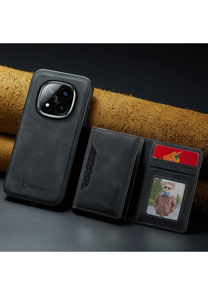 Xiaomi Redmi Note 14 Pro Plus Uyumlu Kılıf Zebana 2in1 Elite Class Cüzdanlı Deri Kılıf Siyah