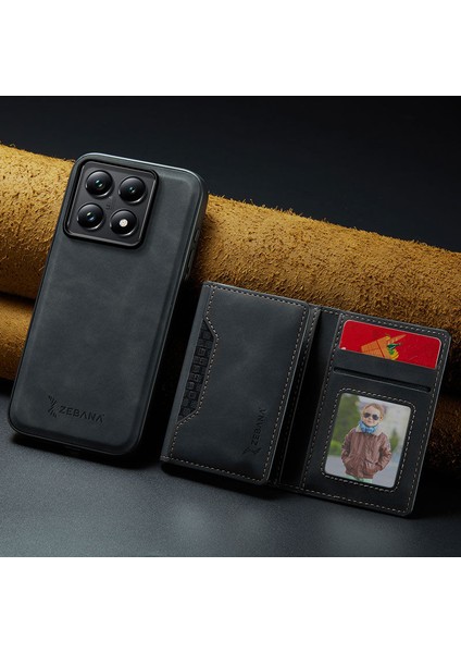 Xiaomi Mi 14T Pro Uyumlu Kılıf Zebana 2in1 Elite Class Cüzdanlı Deri Kılıf Siyah