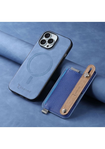 Apple iPhone 16 Pro Uyumlu Kılıf Zebana 2in1 Best Deri Kılıf Mavi