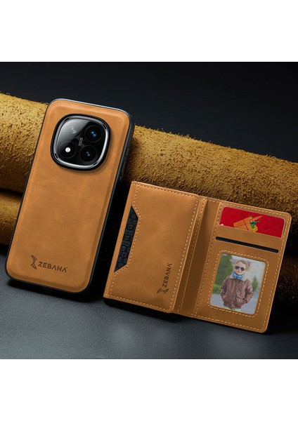 Xiaomi Redmi Note 14 Pro Plus Uyumlu Kılıf Zebana 2in1 Elite Class Cüzdanlı Deri Kılıf Kahverengi