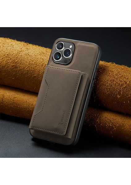 Apple iPhone 16 Pro Uyumlu Kılıf Zebana 2in1 Elite Class Cüzdanlı Deri Kılıf Koyu Kahverengi