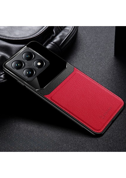 Xiaomi Mi 14T Pro Uyumlu Kılıf Lens Deri Kılıf Kırmızı