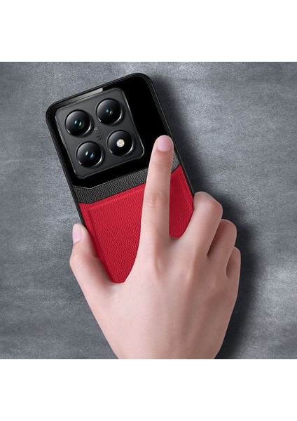 Xiaomi Mi 14T Pro Uyumlu Kılıf Lens Deri Kılıf Kırmızı
