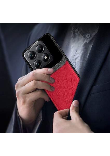 Xiaomi Mi 14T Pro Uyumlu Kılıf Lens Deri Kılıf Kırmızı